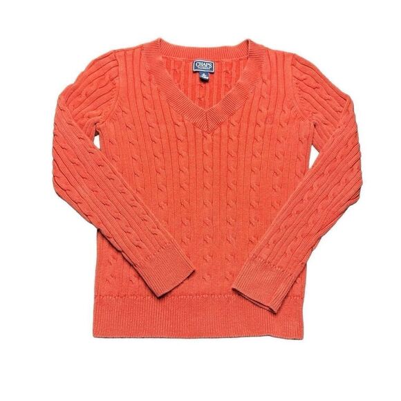 Vintage Chaps Classic V Neck Womens M Cable Knit Burnt Orange Sweater - Picture 1 of 8